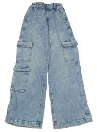 Světlemodré cargo wide leg rifle H&M