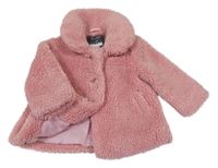 Růžový huňatý podšitý kabát s límečkem Primark