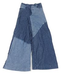 Tmavomodro-modré wide leg tregíny riflového vzhledu H&M