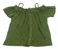 Khaki žebrované crop tričko s knoflíky PRIMARK