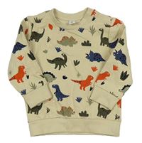 Světlebéžová mikina s dinosaury Topomini