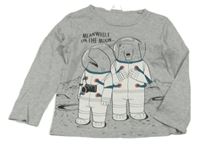 Šedé melírované triko s medvídkem a žralokem/kosmonauty zn. H&M