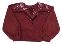 Vínová oversize crop mikina s flitry Nutmeg