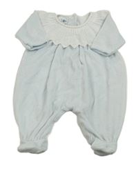 Světlemodrý sametový overal s bílým volánkem PETIT BATEAU