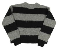 Černo-šedý pruhovaný melírovaný vlněný crop svetr PRIMARK