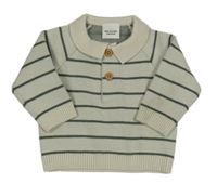 Smetanovo-khaki pruhovaný svetr s límečkem TAPE 'A L'OEIL 