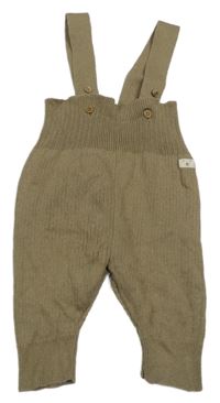 Béžovo-šedé melírované žebrované pletené tepláky s kšandami Topomini