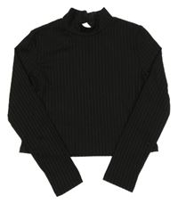 Černý žebrovaný crop rolák SHEIN