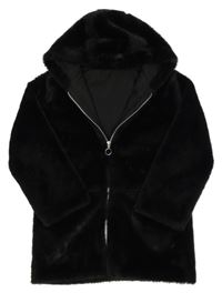 Černý kožešinový podšitá kabát s kapucí St. Bernard