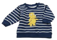 Tmavomodro-bílá pruhovaná mikina s dinosaurem M&S