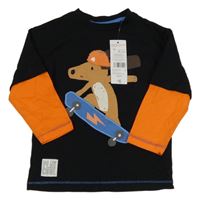 Nové - černo-oranžové triko pejskem F&F