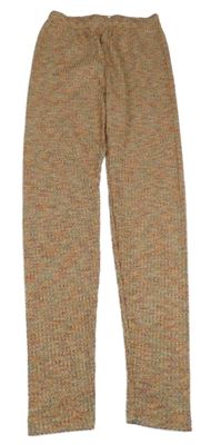 Pudrovo-barevné melírované žebrované úpletové legíny 