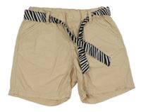 Světlebéžové plátěné kraťasy s páskem dopodopo