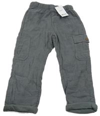 Nové - tmavošedé cargo mušelínové podšité kalhoty Next