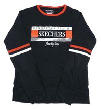 Černo-červené triko s logem a pruhy Skechers