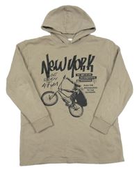 Béžová teplá mikina s kolem a nápisy a kapucí C&A