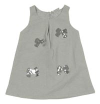 Světlešedé melírované šaty s mašlemi z flitrů a třpytkami Prénatal