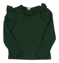 Tmavosmaragdové žebrované triko s volánky SHEIN
