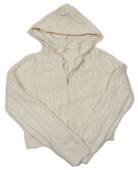Smetanový žebrovaný vzorovaný propínací crop svetr s kapucí H&M