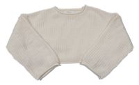 Smetanový žebrovaný pletený oversize crop svetr ZARA