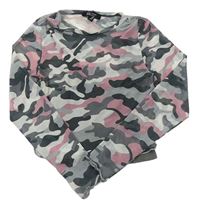 Bílo-šedo-růžové šifonové army triko s všitým crop topem New Look 
