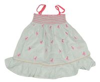 Bílo-světlemodré pruhované lehké šaty s plameňáky Angels