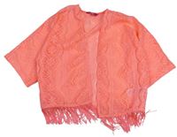 Neonově oranžový krajkový plážový cardigan s třásněmi Yd.