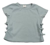 Světlemodré žebrované crop tričko s průstřihy Zara