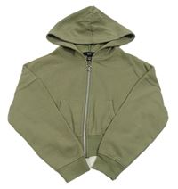Khaki propínací crop mikina s kapucí New Look