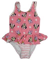 Růžovo-bílé jednodílné plavky s Minnie a Daisy George