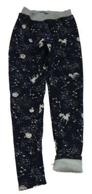 Tmavomodré zateplené legíny s jednorožci a souhvězdími