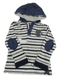 Světlešedo-tmavomodré pruhované triko s číslem a kapucí George