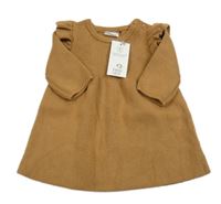 Nové - Hnědé žebrované svetrové šaty s volánky F&F