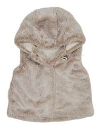 Starorůžovo-bílá kožešinová zateplená vesta s kapucí Nutmeg