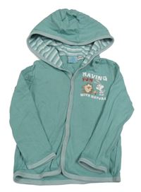 Zelená lehká propínací mikina s Bugs Bunnym s Tazem a kapucí