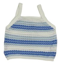 Bílo-modro-světlemodrý pruhovaný perforovaný pletený crop top Primark