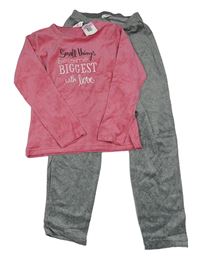 Nové - Malinovo-šedé sametové pyžamo s nápisem Alive