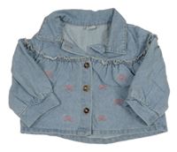 Modrá riflová halenka s výšivkami mašlí Shein