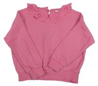 Růžová oversize mikina s límečkem s madeirou F&F