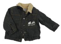 Tmavošedá riflová zateplená bunda se Snoopym Zara