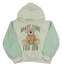 Mátovo-zelenkavá mikina s medvědem a kapucí H&M