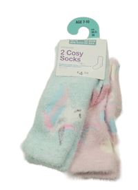 Nové - 2x chlupaté ponožky - světlemodré s jednorožcem + růžové s duhami a mraky Primark