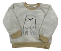 Bílo-hnědá chlupatá mikina s medvědem Ergee