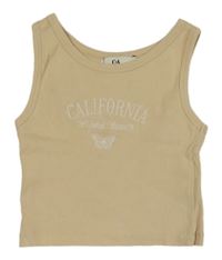 Béžový žebrovaný crop top s nápisem C&A