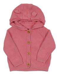 Růžový propínací svetr s kapucí s oušky Mothercare
