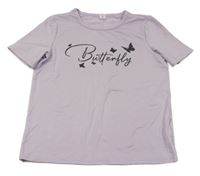Lila tričko s nápisem a motýly Shein