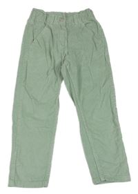 Světlezelené manšestrové paper bag kalhoty Pocopiano
