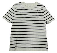 Bílo-černé pruhované žebrované pletené crop tričko H&M