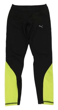 Černo-neonově žluté sportovní funkční legíny s logem Puma