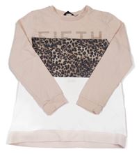 Světlerůžovo-béžovo-bílá mikina s leopardím vzorem a nápisem River Island